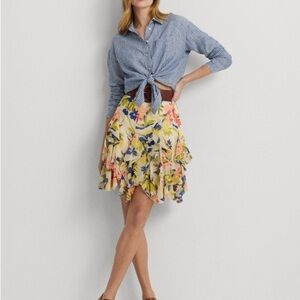 Lauren Ralph Lauren Yellow Floral Ruffle Skirt